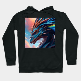 Intricate Rainbow Blue Scaled Dragon at Sunset Hoodie